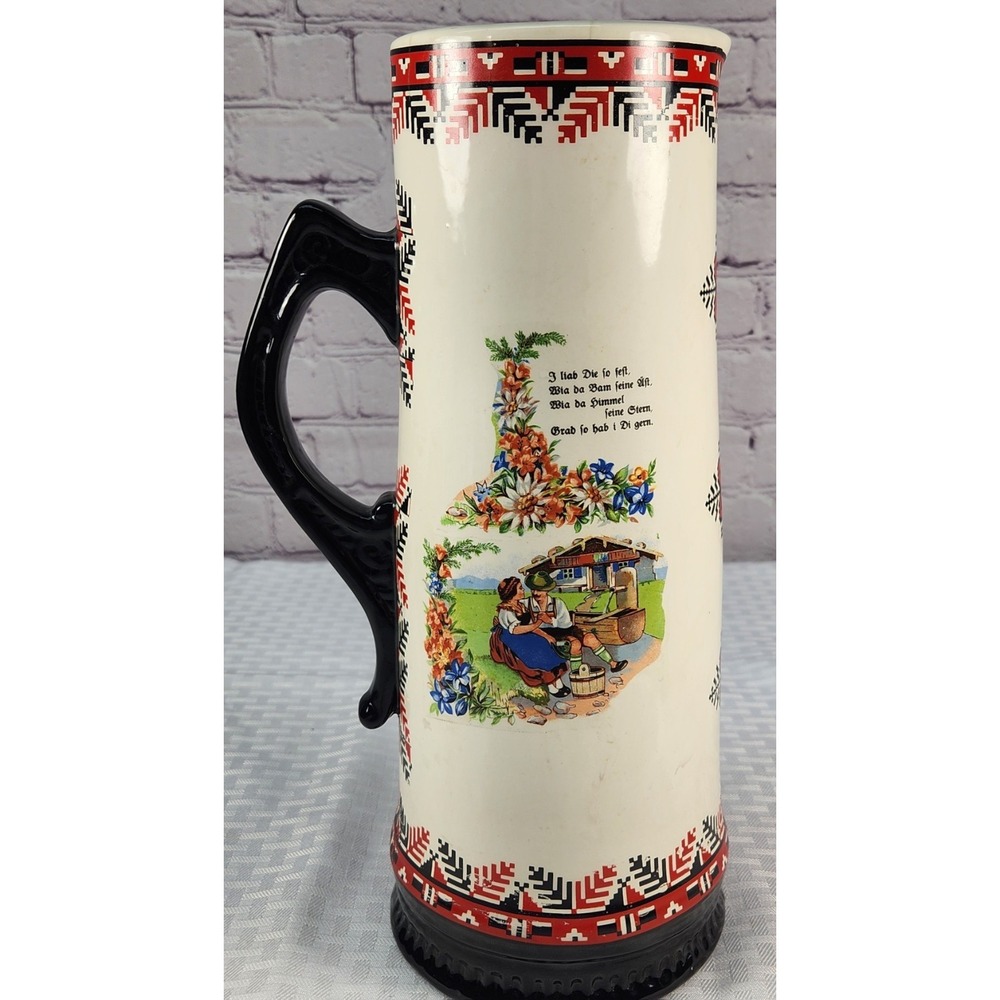 13" Tall Ukrainian Beer Stein Ukraine Beer Mug Folk Art & Poem Large Collector